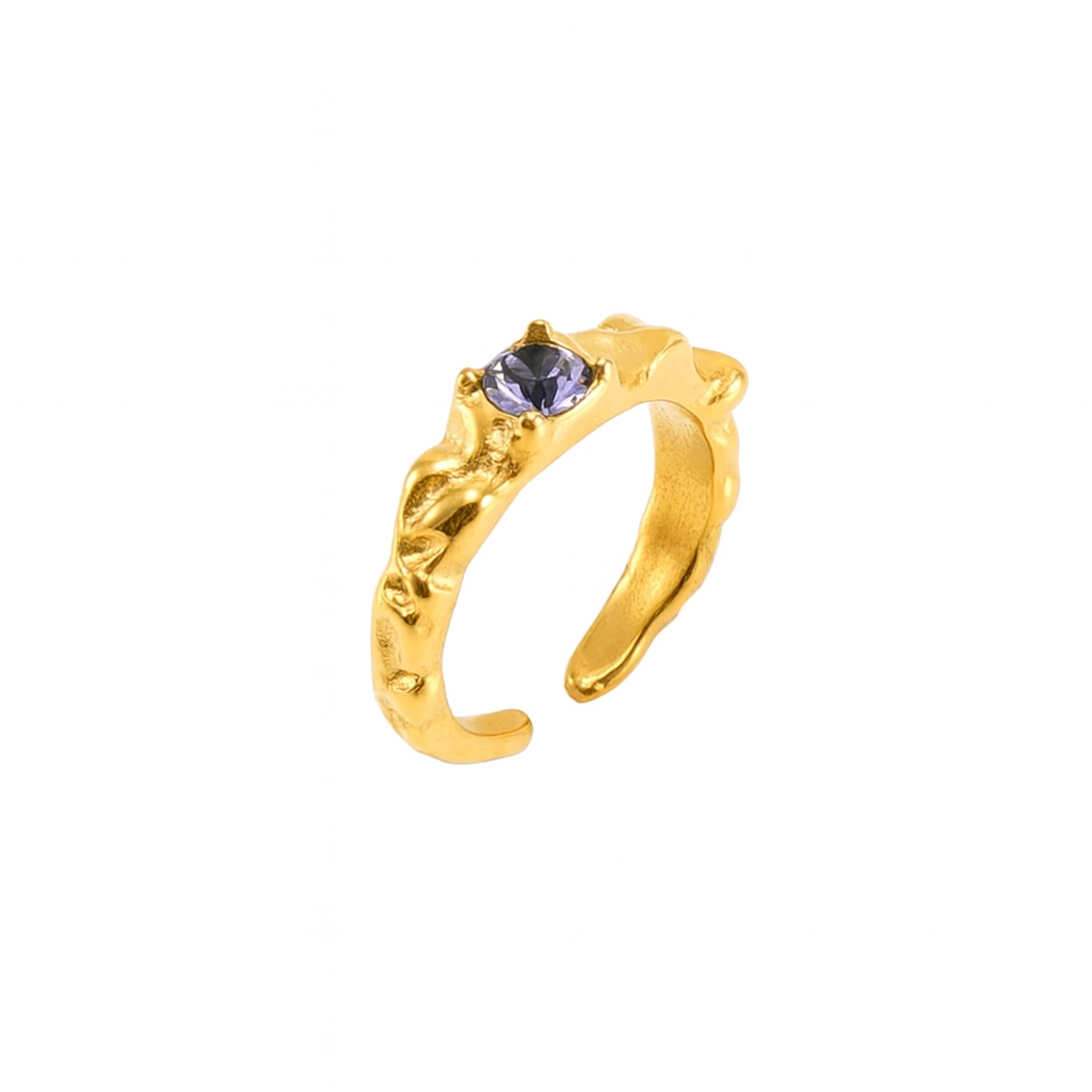 Unique Ring with Purple Rhinestone in 18k Gold Plated Stainless Steel