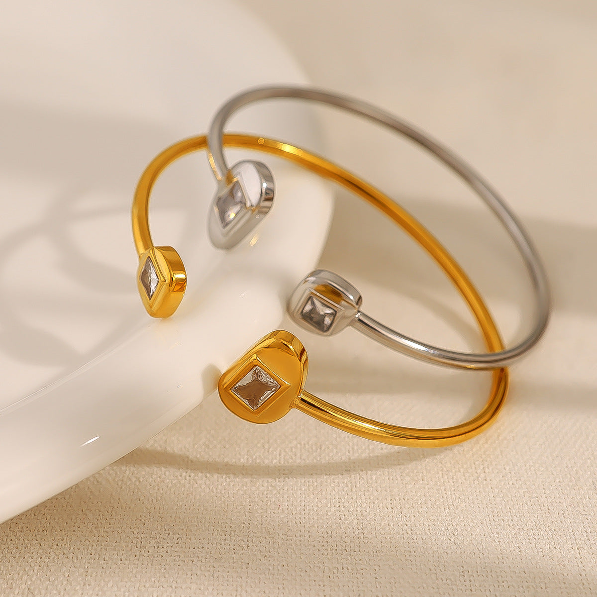 Zircon Open Bangle 18K Gold Plated Stainless Steel