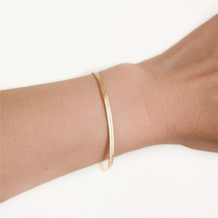 Flat Snake Chain Bracelet 18K Gold Plated Stainless Steel