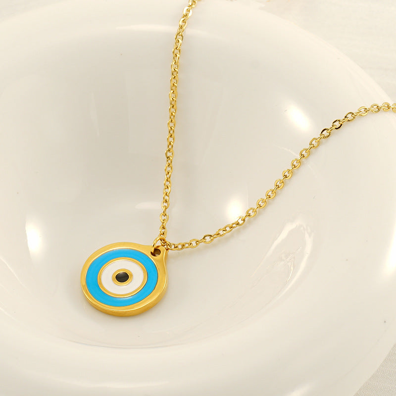 Necklace with Evil Eye Pendant in 18k Gold-Plated Stainless Steel