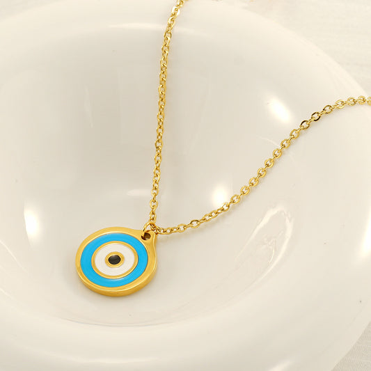 Necklace with Evil Eye Pendant in 18k Gold-Plated Stainless Steel