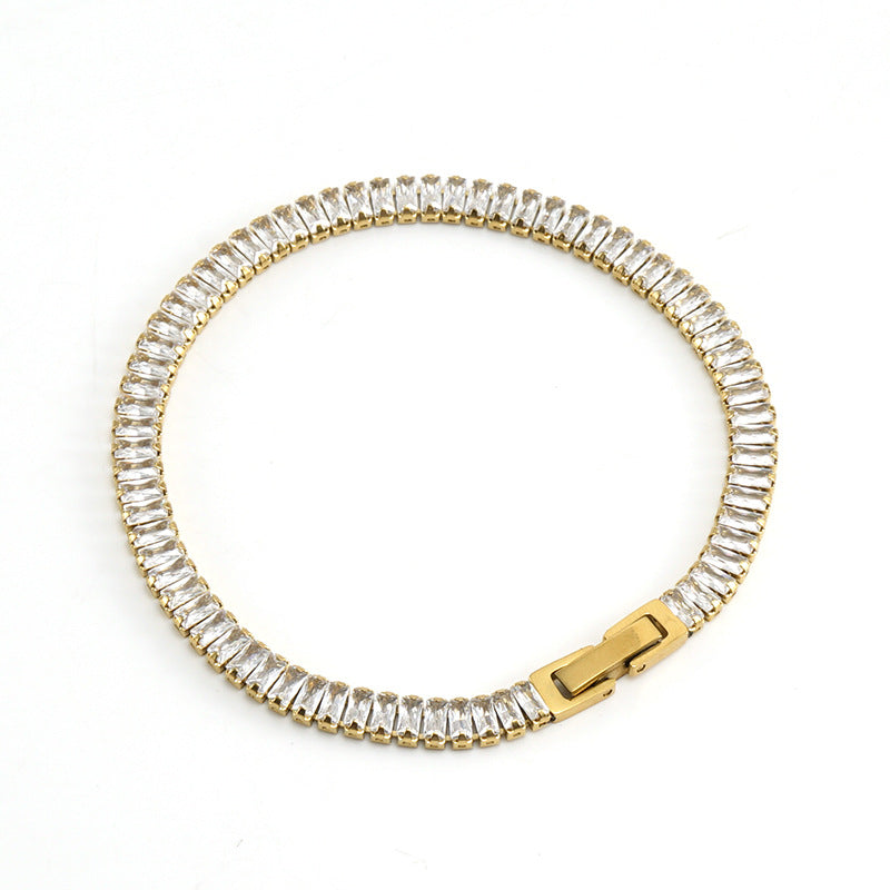 Chain Bracelet with White Colored Stones in 18k Gold-Plated Stainless Steel