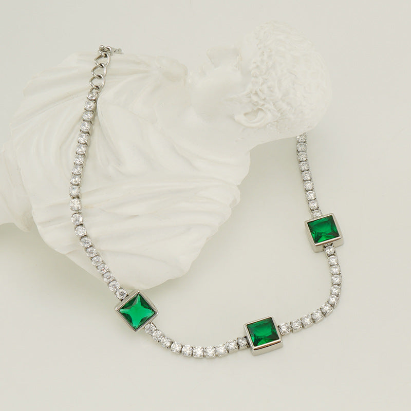 Tennis Bracelet with Green Zircon in Stainless Steel