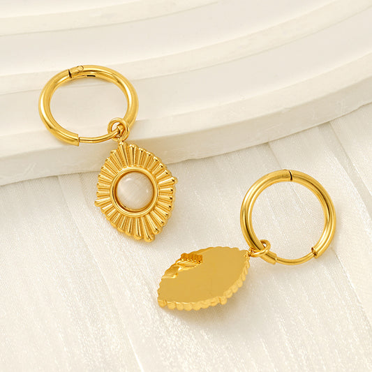 Unique Hoop Earrings with Opal Pendant in 18k Gold-Plated Stainless Steel