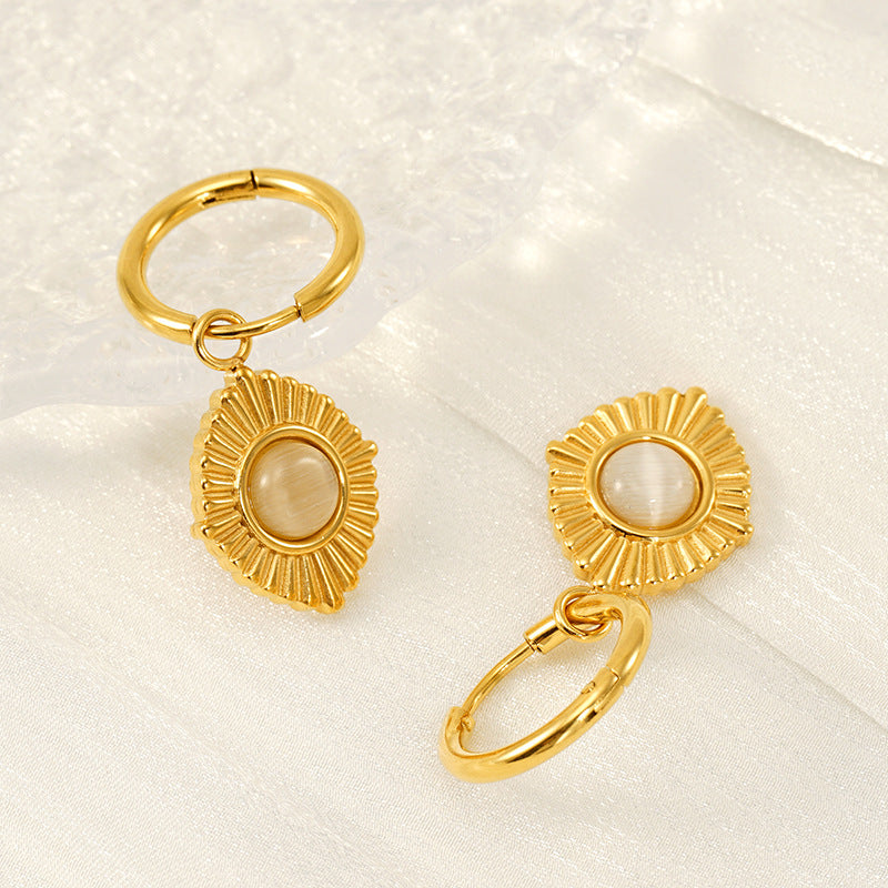 Unique Hoop Earrings with Opal Pendant in 18k Gold-Plated Stainless Steel