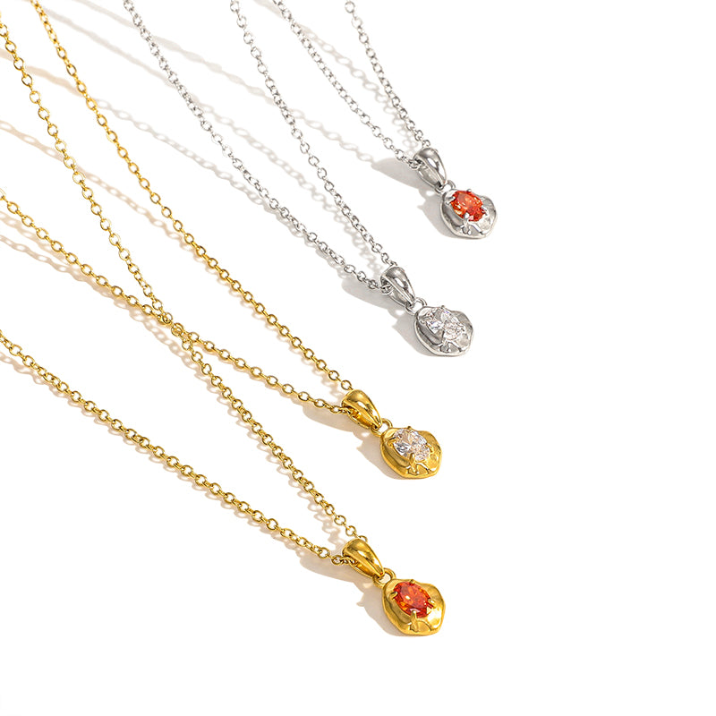 Clear Zircon Pendant Necklace Silver Plated Stainless Steel