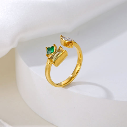 Multi Zircon Gold Ring 18K Gold Plated Stainless Steel