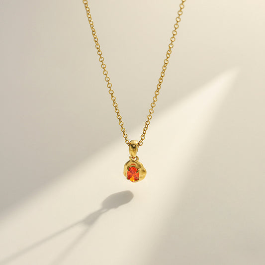 Orange Zircon Pendant Necklace 18K Gold Plated Stainless Steel