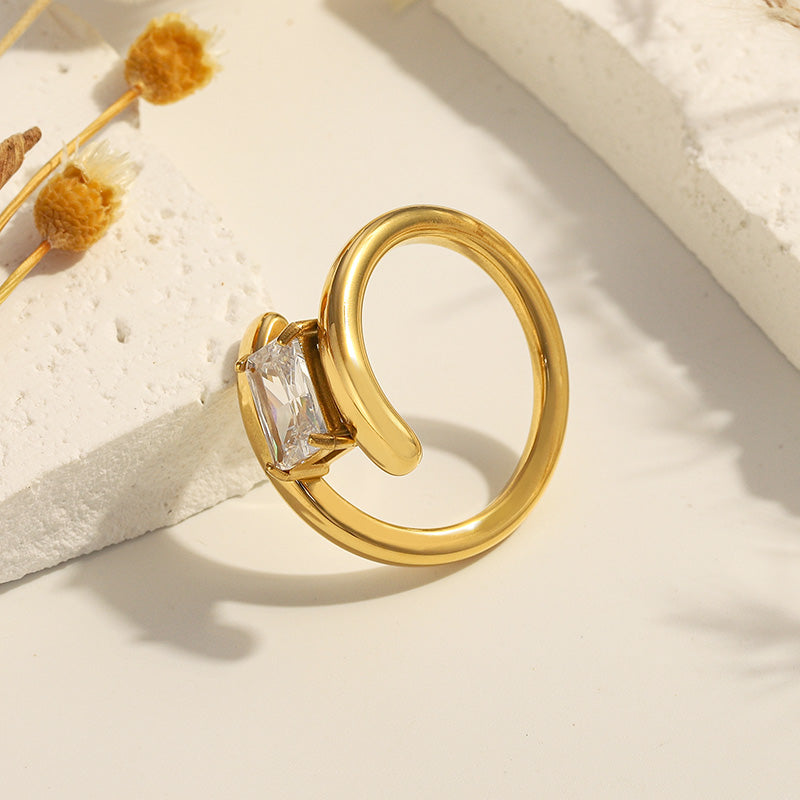 Unique Square Stone Gold Ring 18K Gold Plated Stainless Steel
