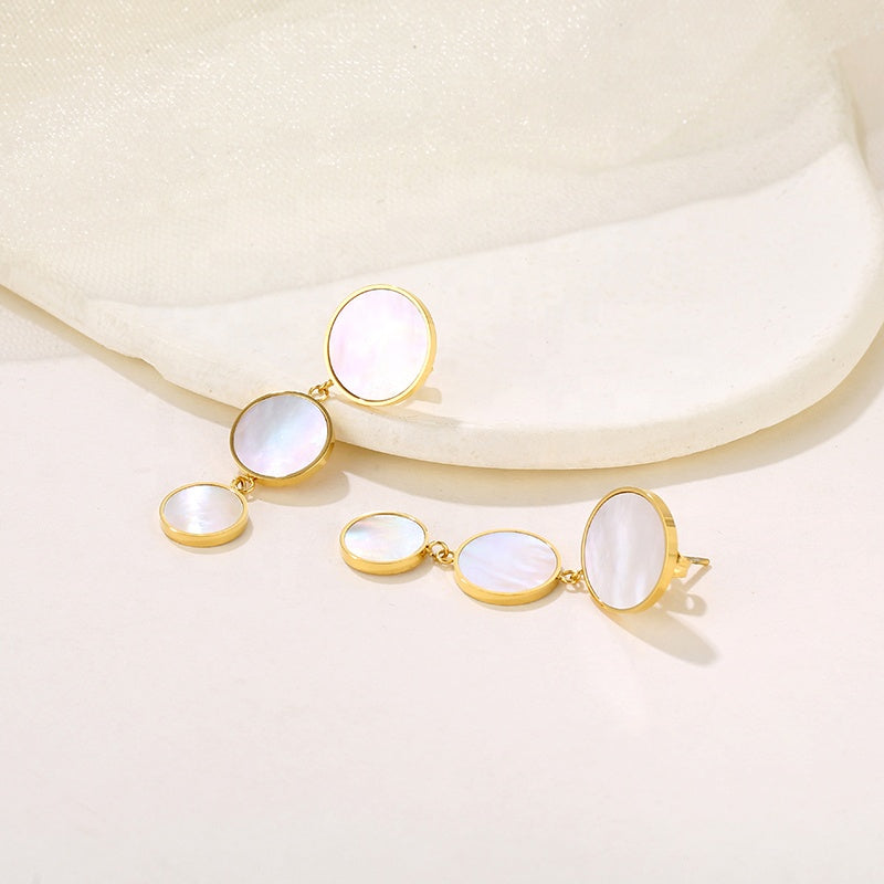 Triple Shell Drop Earrings 18K Gold Plated Stainless Steel