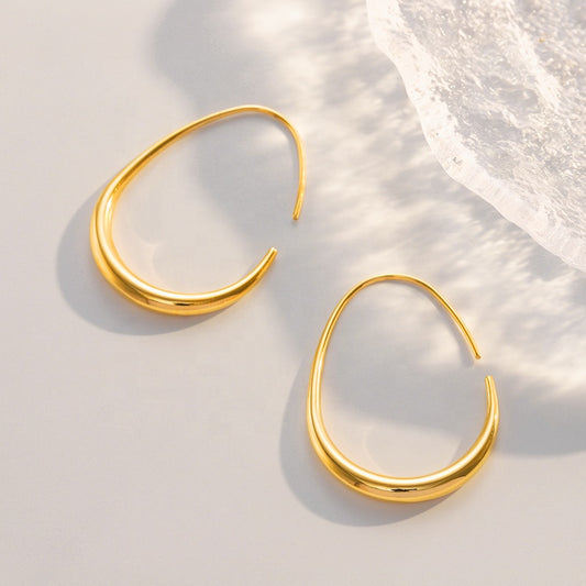 Sleek Open Hoop Earrings 18K Gold Plated Stainless Steel