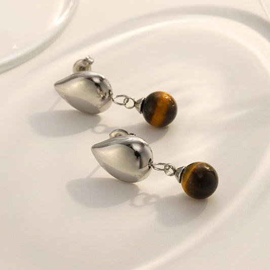 Tiger’s Eye Water Drop Earrings Silver Plated Stainless Steel