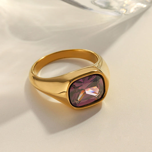 Purple Zircon Gold Ring 18K Gold Plated Stainless Steel