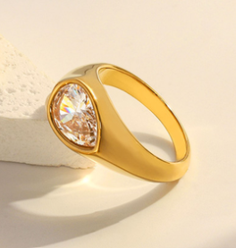 Clear Zircon Gold Ring 18K Gold Plated Stainless Steel