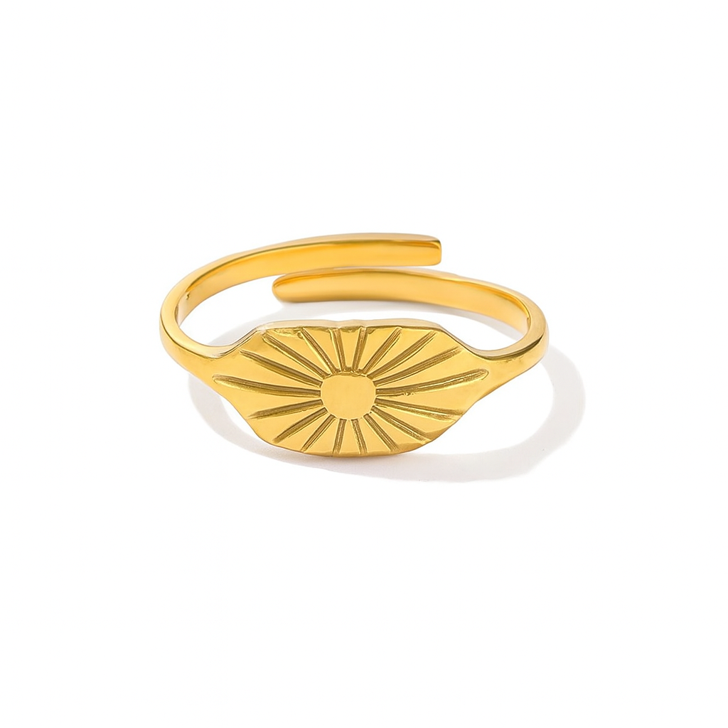 Engraved Sun Adjustable Ring 18K Gold Plated Stainless Steel
