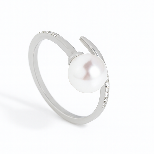 Silver Open Pearl & Zircon Ring