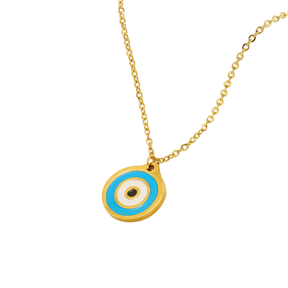 Necklace with Evil Eye Pendant in 18k Gold-Plated Stainless Steel