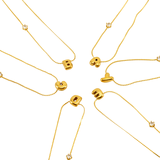 18K Gold-Plated Stainless Steel Necklace with Balloon Letter Pendant & Zircon Detail