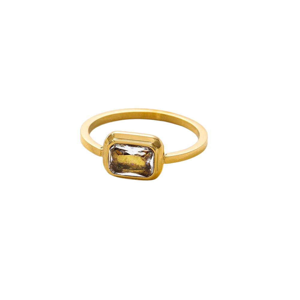 Clear Zircon Gold Ring 18K Gold Plated Stainless Steel