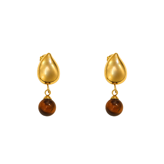 Tiger’s Eye Water Drop Earrings 18K Gold Plated Stainless Steel