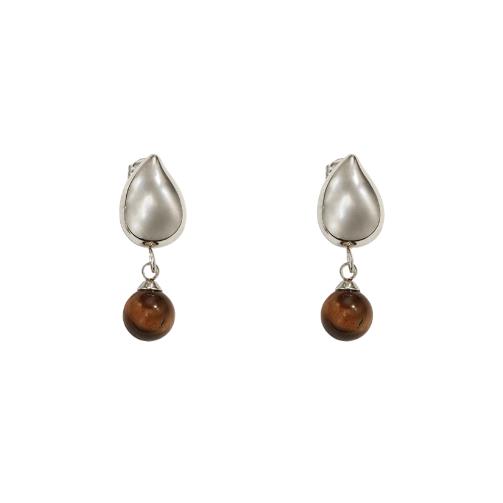 Tiger’s Eye Water Drop Earrings Silver Plated Stainless Steel