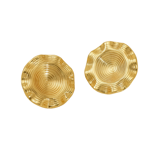 Detailed Round Gold Earrings in 18k Gold-Plated Stainless Steel