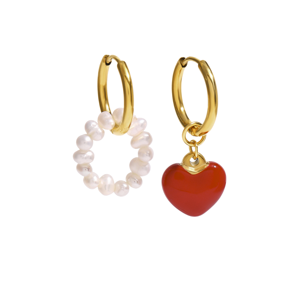 Heart and Pearl Hoop Earrings 18K Gold Plated Stainless Steel