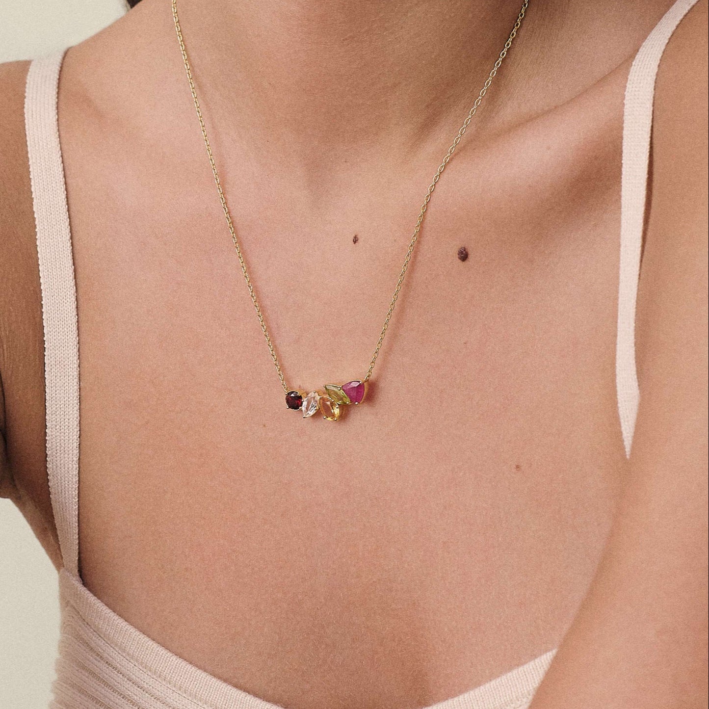 18K Gold Plated Stainless Steel Unique Five Zirconias Necklace