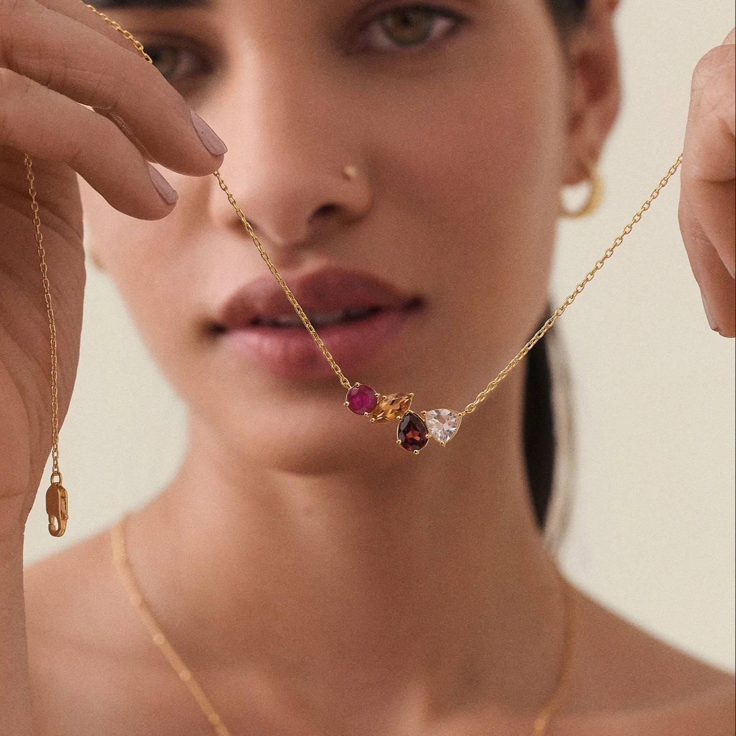 18K Gold-Plated Stainless Steel Necklace with Four Zirconias