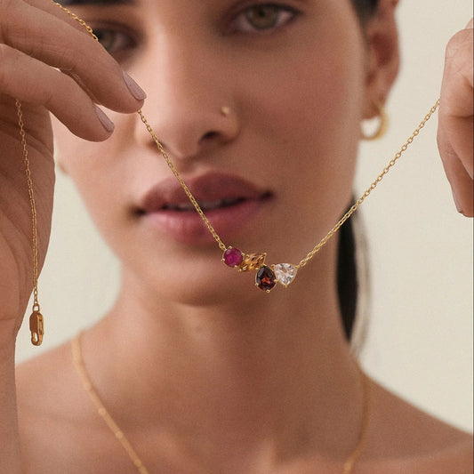 18K Gold-Plated Stainless Steel Necklace with Four Zirconias