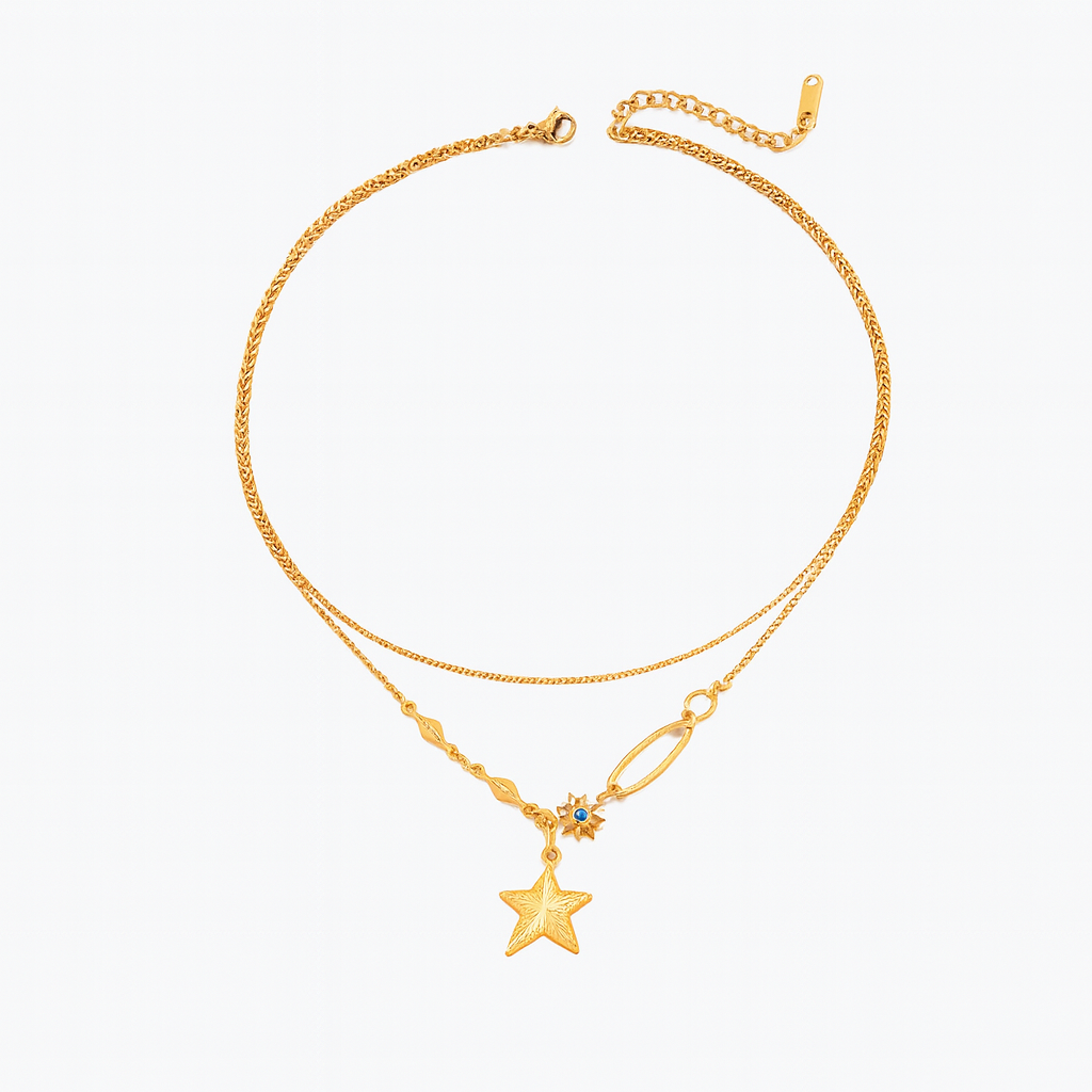 Gold Double Layer Star Pendant Necklace