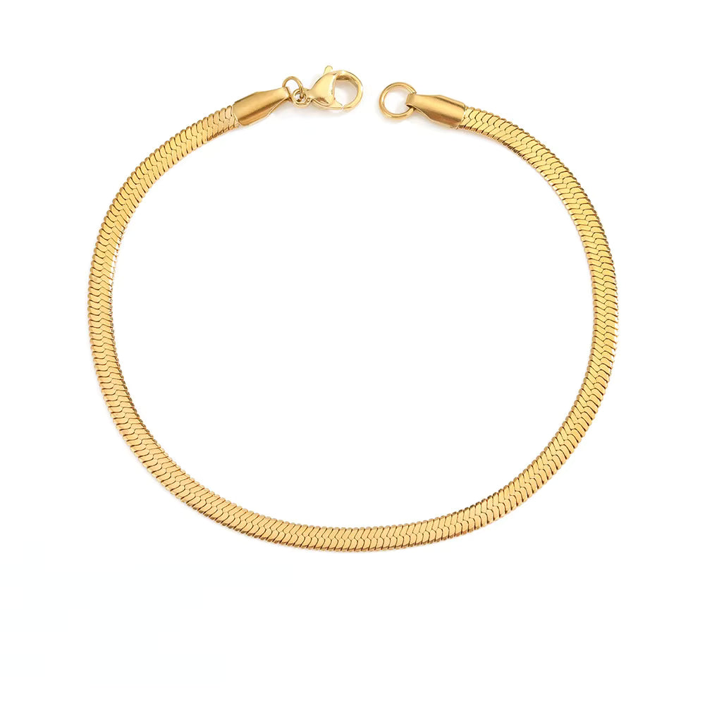 Flat Snake Chain Bracelet 18K Gold Plated Stainless Steel