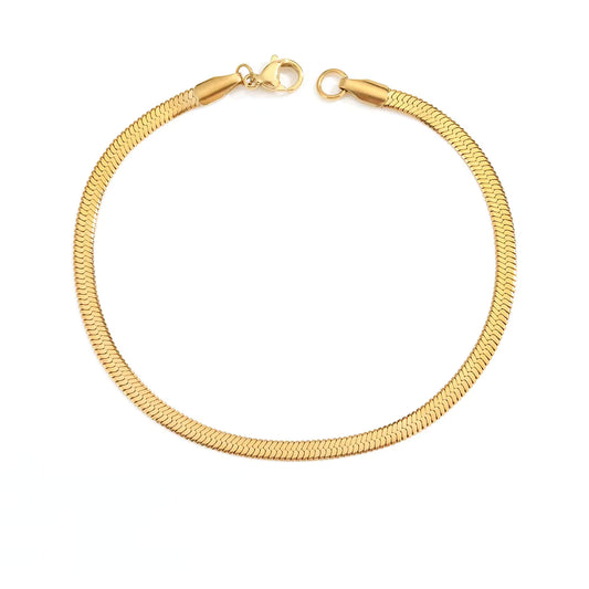 Flat Snake Chain Bracelet 18K Gold Plated Stainless Steel