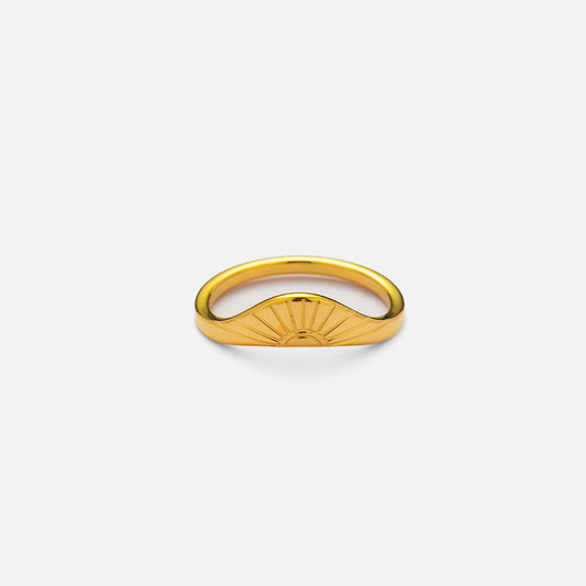 18K Gold Plated Stainless Steel Curved Sun Pattern Rings