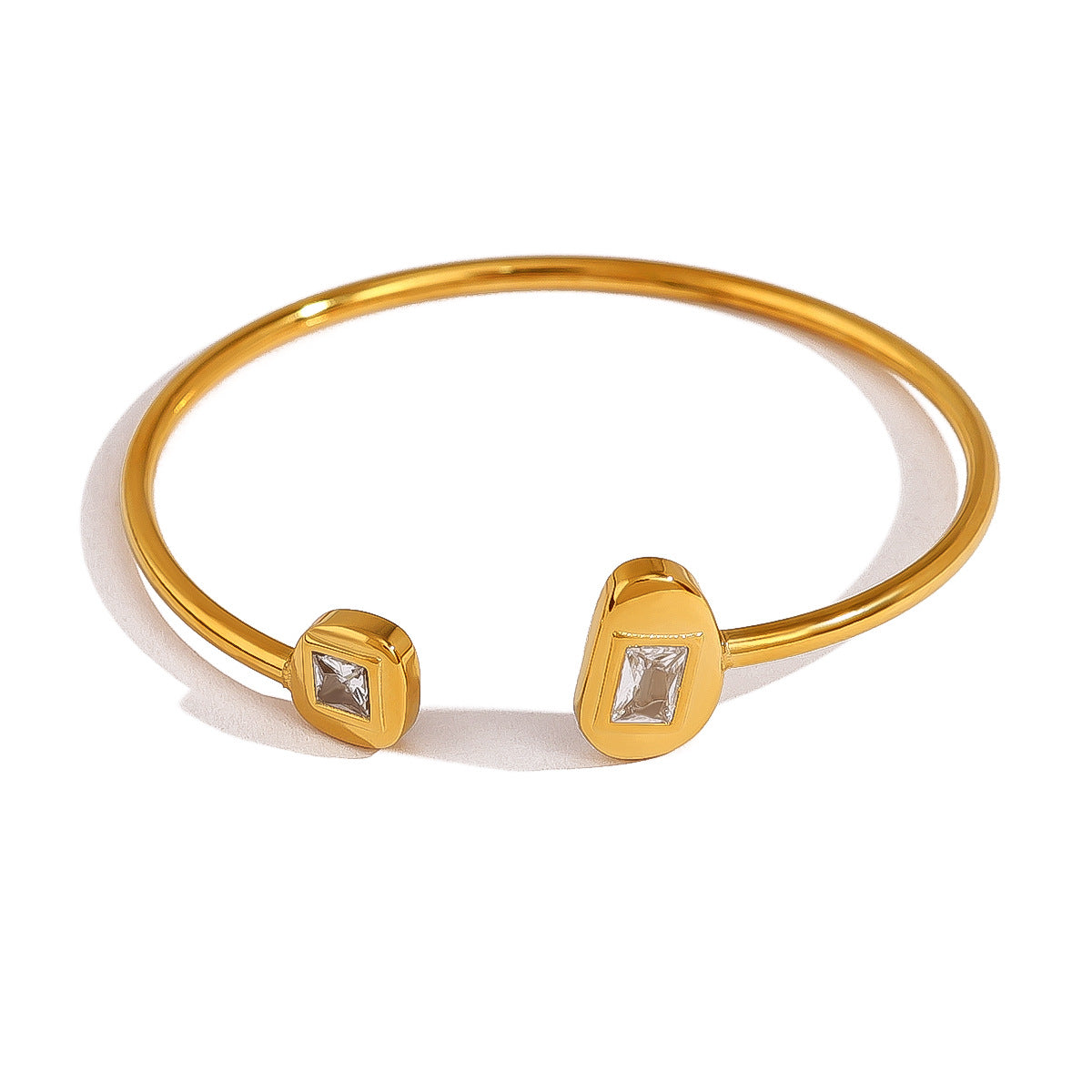 Zircon Open Bangle 18K Gold Plated Stainless Steel