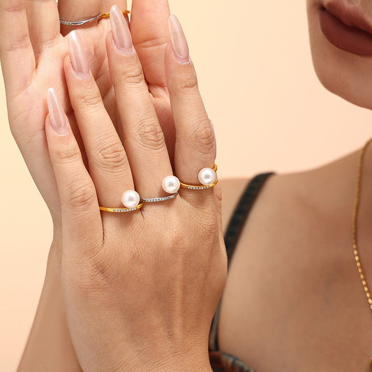 Silver Open Pearl & Zircon Ring