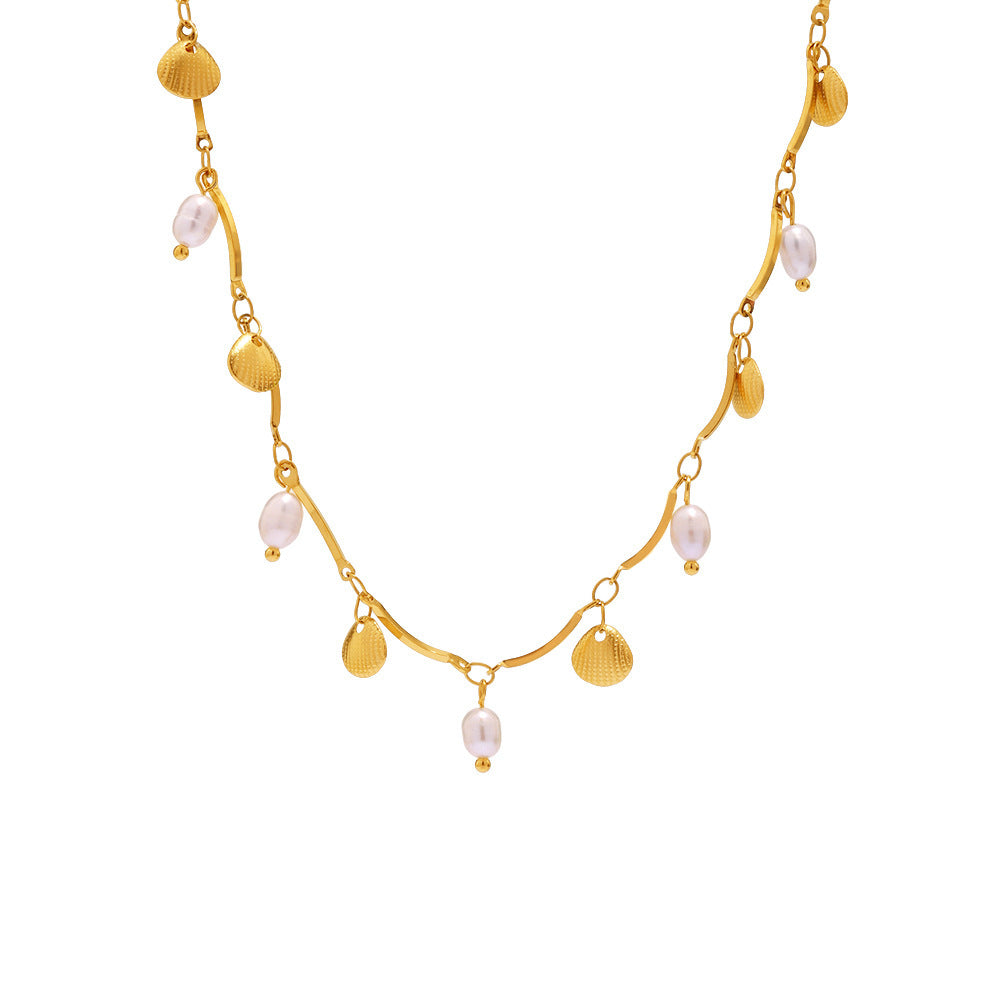 Gold Shell & Freshwater Pearl Pendant Necklace