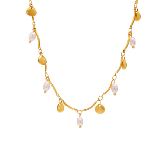 Gold Shell & Freshwater Pearl Pendant Necklace