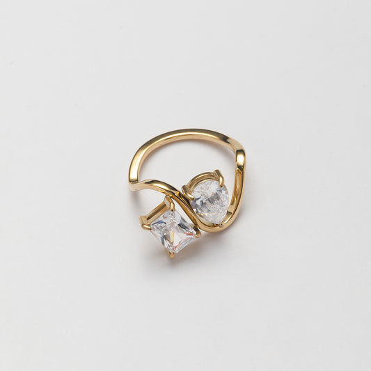 Gold Plated Square & Teardrop Zircon Ring