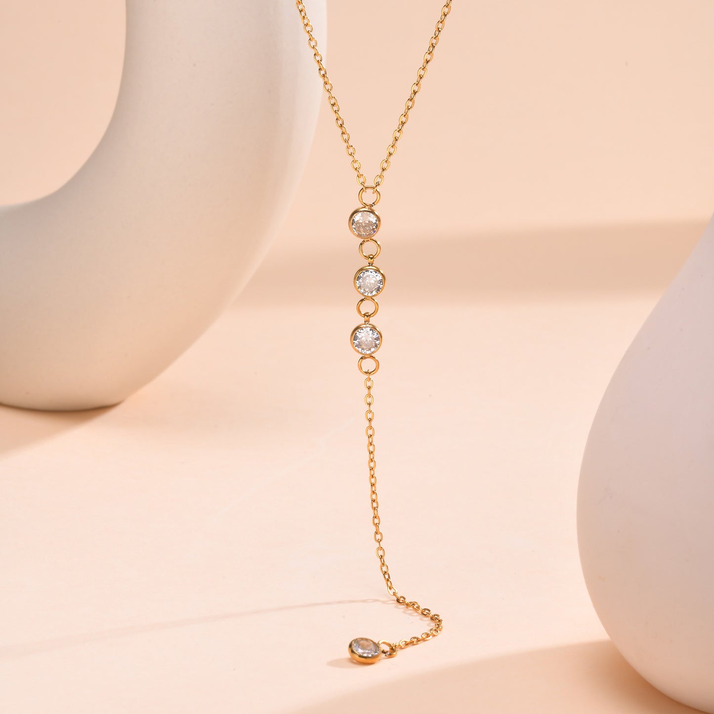 Gold Zirconia Y-Shaped Bar Necklace