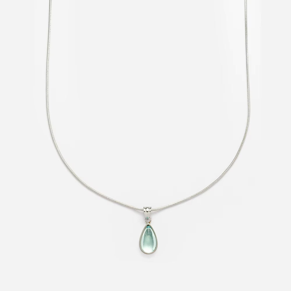 Silver Necklace with Translucent Blue Water-Drop Pendant