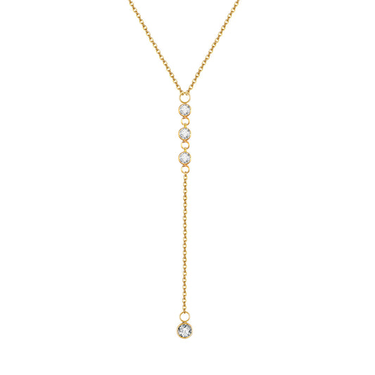Gold Zirconia Y-Shaped Bar Necklace