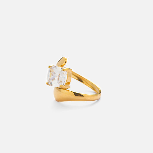18K Gold Plated Stainless Steel Ring with Large Zircon