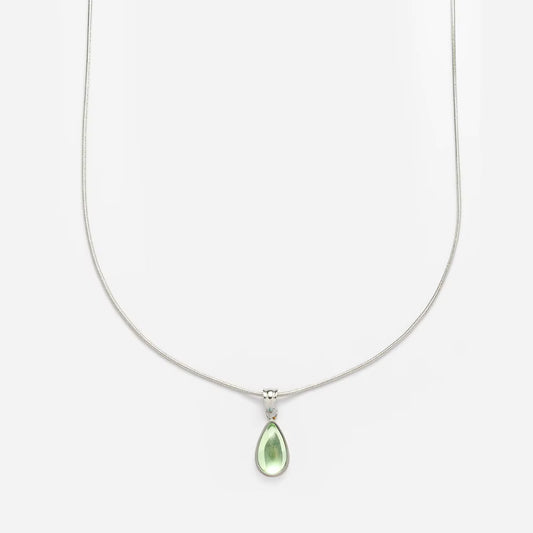 Silver Necklace with Translucent Green Water-Drop Pendant