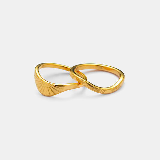 18K Gold Plated Stainless Steel Curved Sun Pattern Rings