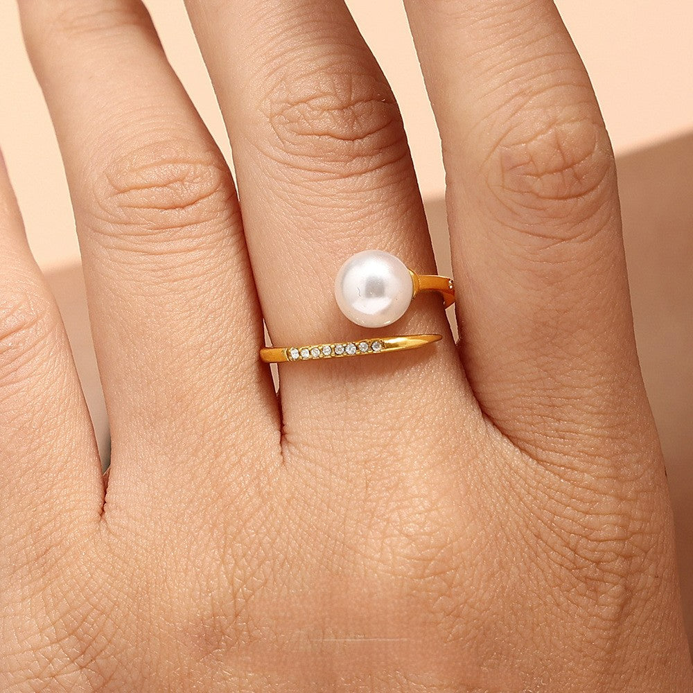 Gold Open Pearl & Zircon Ring