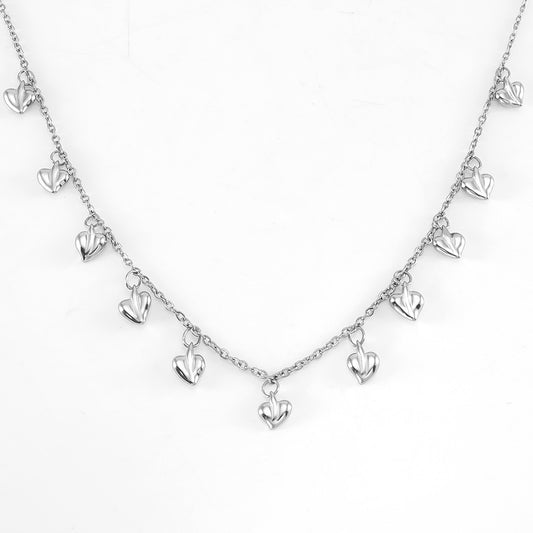 Necklace with Heart Charms in Silver