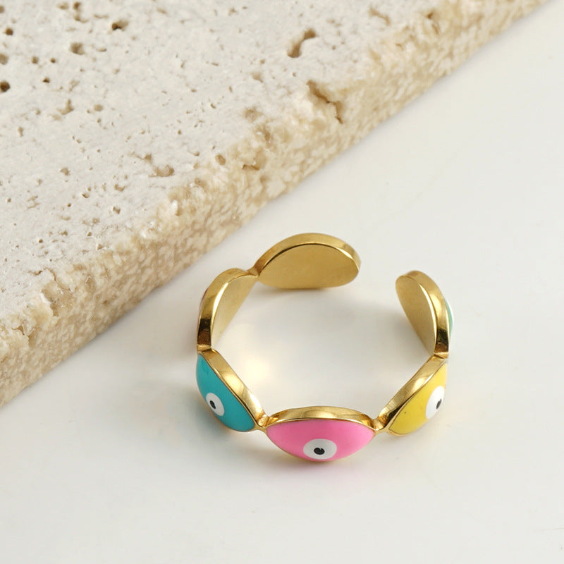 Evil Eye Ring in 18k Gold-Plated Stainless Steel