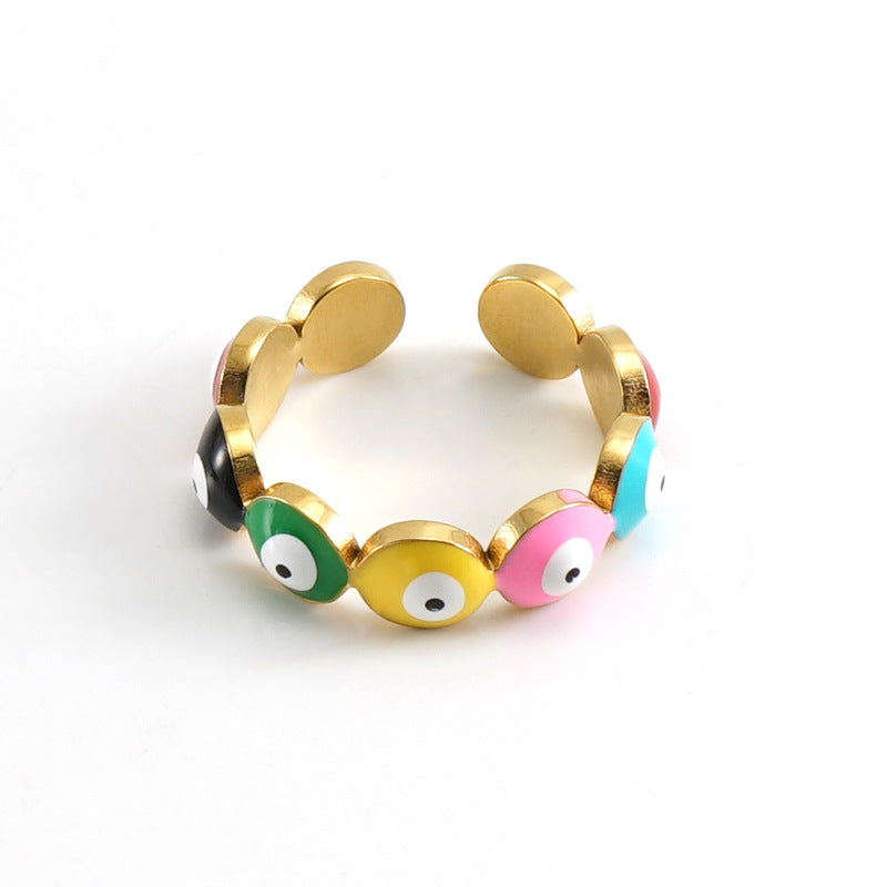 Round Evil Eyes Ring in 18k Gold-Plated Stainless Steel