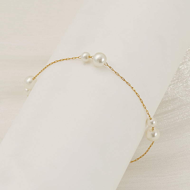 Simple Pearl Strand Bracelet in 18k Gold-Plated Stainless Steel